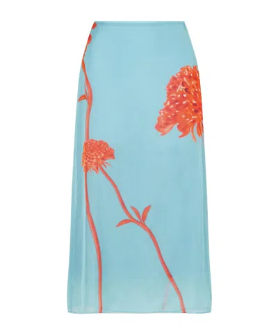Sir Amelie Floral-printed Silk-chiffon Midi Skirt In Blue