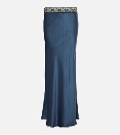 Sir Aries Silk Maxi Skirt In Blue