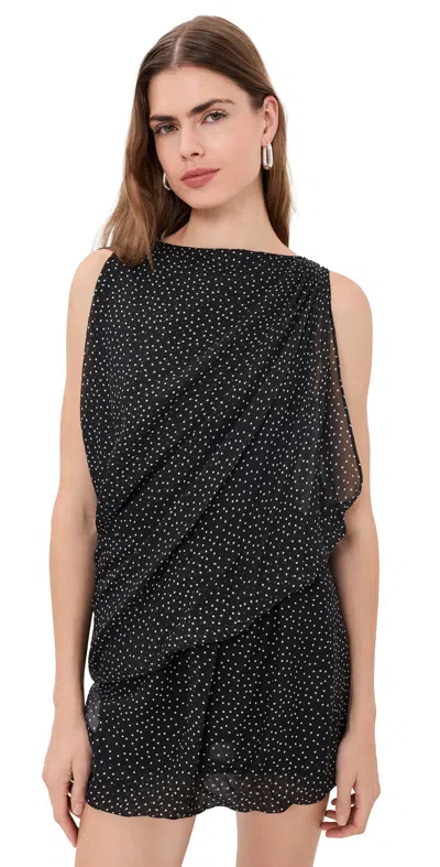 Sir Arisa Polka-dots Draped Silk-chiffon Mini Dress In Black