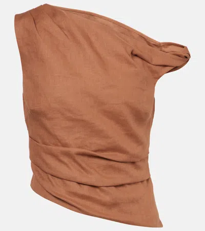 Sir Asymmetric Draped Linen Top In Brown