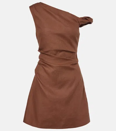 Sir Asymmetric Linen Minidress In Brown