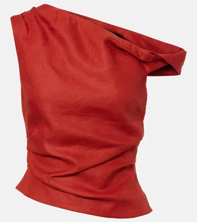 Sir Asymmetric Linen Top In Red