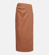 Sir Asymmetric Ruched Linen Midi Skirt In Brown