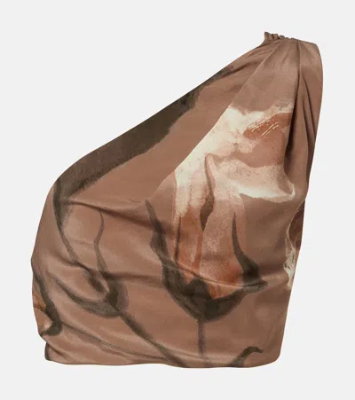 Sir Azaliea Floral Silk Crop Top In Brown