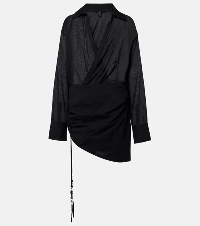Sir Azura Ruched Cotton Wrap Dress In Black