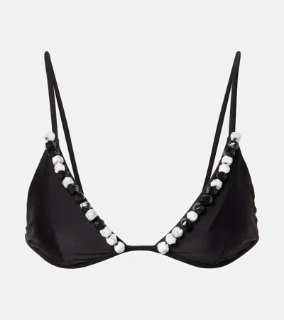 Sir Baci Beaded Bikini Top In Black