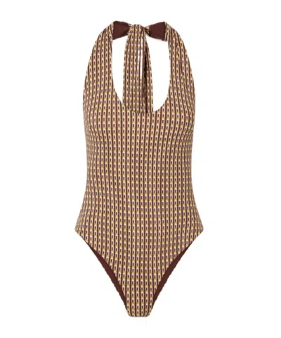 Sir Cooper Printed Halterneck Swimsuit In Brown