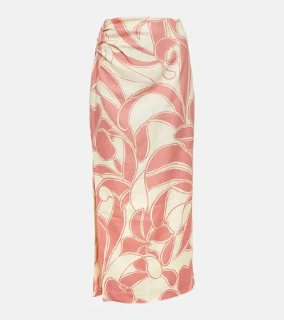 Sir Belletto Printed Linen Maxi Skirt In Rose Mariposa Print