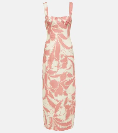 Sir Belletto Printed Linen Midi Dress In Rose Mariposa Print