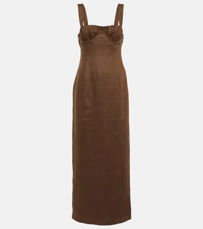 Sir Bettina Linen Maxi Dress In Chocolate