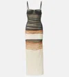 Sir Breeze Striped Ruched Mesh Midi Dress In Multicoloured