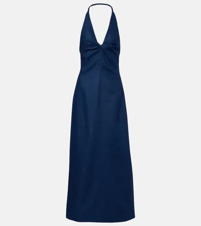 Sir Caela Halterneck Linen Maxi Dress In Blue