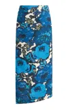 Sir Camellia Linen Midi Skirt In Blue