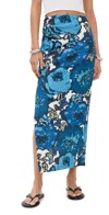 Sir Camellia Linen Midi Skirt In Flora Print