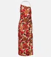 Sir Castella Tie-detailed Gathered Floral-print Linen Halterneck Midi Dress