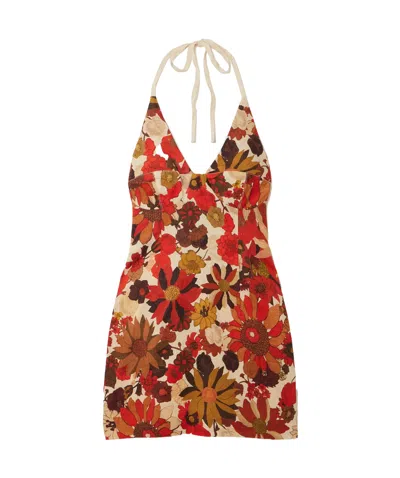 Sir Castella Floral-print Linen Halterneck Mini Dress In Brown
