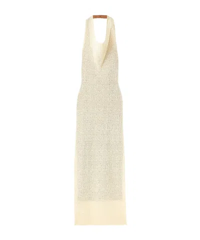 Sir Celestino Pointelle-knit Halterneck Maxi Dress In Neutral