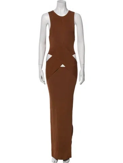 Pre-owned Sir Crew Neck Long Dress In Brown
