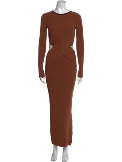 Pre-owned Sir Crew Neck Long Dress In Brown