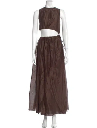 Pre-owned Sir Crew Neck Long Dress In Brown