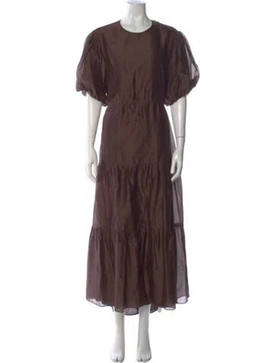 Pre-owned Sir Crew Neck Long Dress In Brown