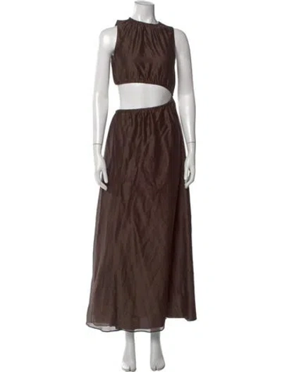 Pre-owned Sir Crew Neck Long Dress In Brown