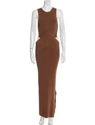 Pre-owned Sir Crew Neck Long Dress In Brown