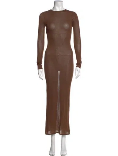 Pre-owned Sir Crew Neck Long Dress In Brown