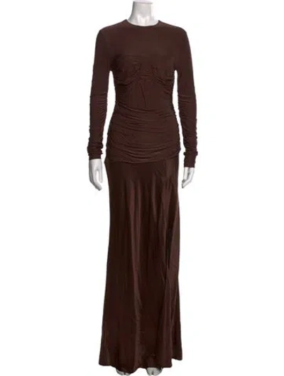 Pre-owned Sir Crew Neck Long Dress In Brown