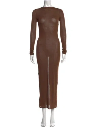 Pre-owned Sir Crew Neck Long Dress In Brown