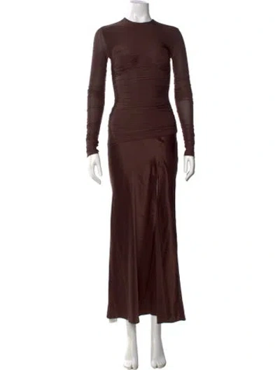Pre-owned Sir Crew Neck Long Dress In Brown
