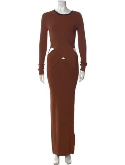 Pre-owned Sir Crew Neck Long Dress In Brown