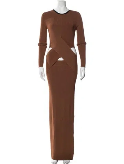 Pre-owned Sir Crew Neck Long Dress In Brown
