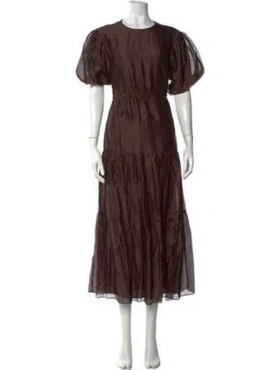 Pre-owned Sir Crew Neck Long Dress In Brown