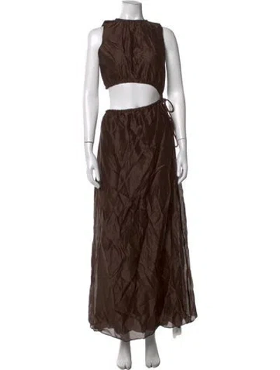 Pre-owned Sir Crew Neck Long Dress In Brown