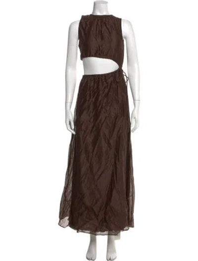 Pre-owned Sir Crew Neck Long Dress In Brown