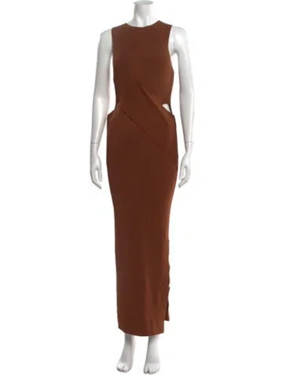 Pre-owned Sir Crew Neck Long Dress In Brown