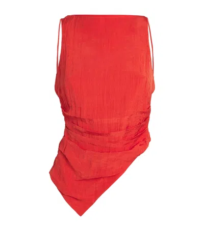 Sir Crinkle-satin Asymmetric Ligera Top In Orange