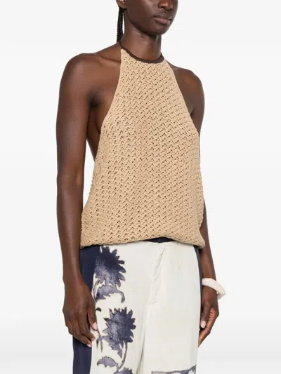 Sir Crochet Halterneck Top In Neutral