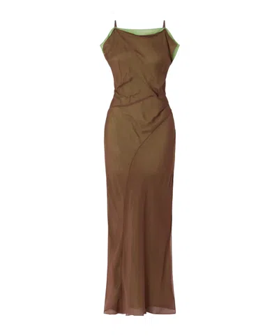 Sir Danica Ruched Layered Silk-chiffon Maxi Dress In Brown
