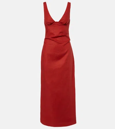 Sir Draped Linen Maxi Dress In Red