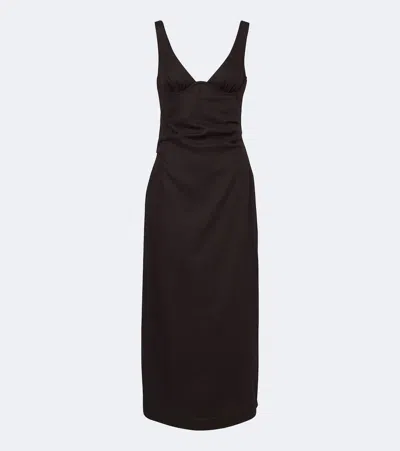Sir Draped Linen Midi Dress In Brown