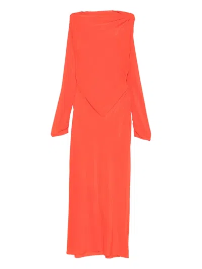 Sir Draped Long-sleeve Midi Dress In Orange