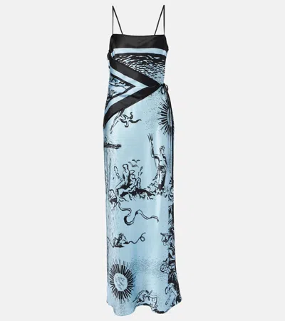 Sir Dreamwood Scarf-detail Silk Maxi Dress In Blue