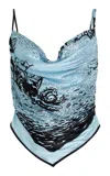 Sir Dreamwood Scarf Printed Silk Top In Blue