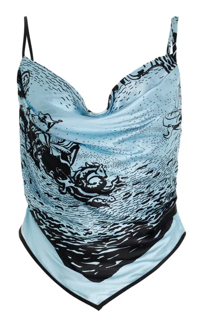 Sir Dreamwood Scarf Printed Silk Top In Blue