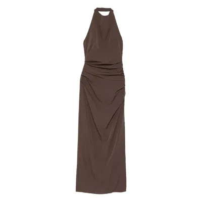Sir Halterneck Ruched Dress In Brown