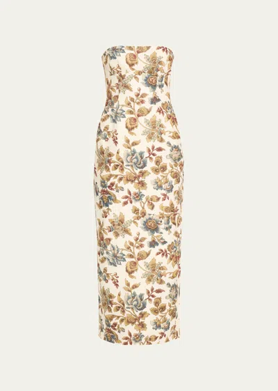 Sir Eleanora Floral Strapless Midi Dress In Viola Print