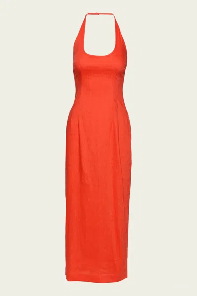 Sir . Linen-blend Halterneck Elodie Maxi Dress In Orange