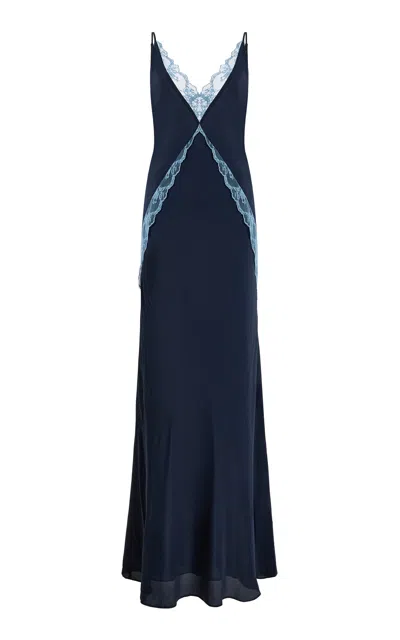 Sir . Elsie Lace-trimmed Satin Maxi Slip Dress In Blue